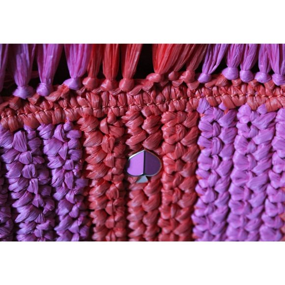 Kate Spade Sam Stripe Straw Medium Satchel in Juicy Orange - Picture 5 of 12